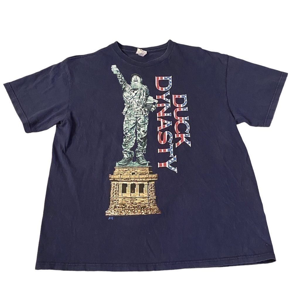 Delta Pro Weight Duck Dynasty Statue of Liberty USA FLAG Navy Blue T-Shirt Sz XL